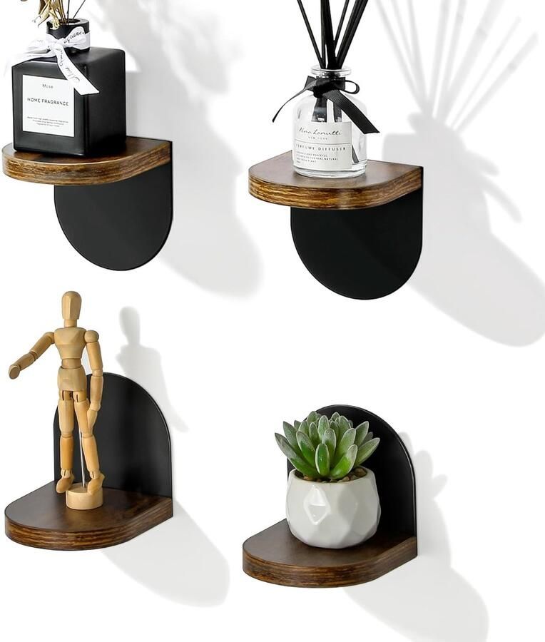 Compact wandrek veelzijdig en stijlvol 1 stuk natuurlijk hout en metaal 10 x 10 x 10 cm