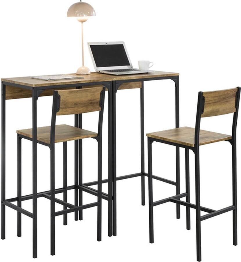 Rootz Living Rootz Compacte bartafelset met 2 krukken hoge tafel en stoelen eetset MDF met PVC-blad metalen frame ruimtebesparend ontwerp ideaal voor keuken eetkamer tuin 40 cm x 101 cm x 60 cm