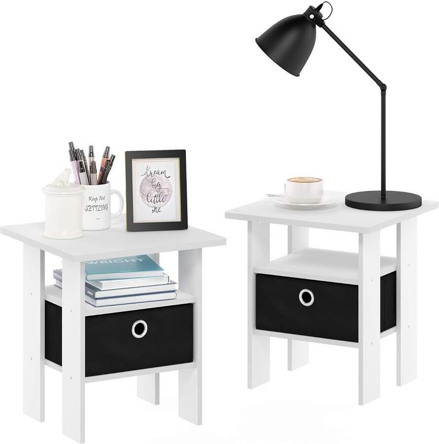 Compacte Bijzettafels Elegante Opbergruimte Set van 2 Hout 39 4 cm