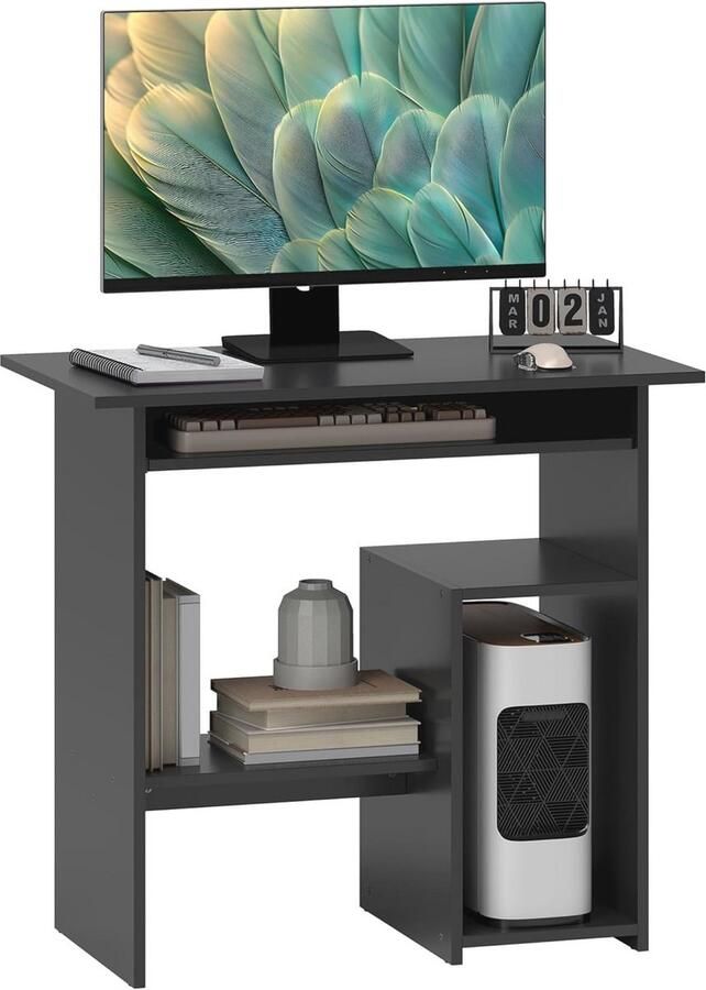 Compacte computertafel zwart Ruimtebesparend bureau voor thuis en kantoor