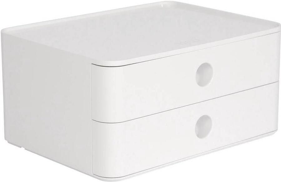 Compacte design-ladenbox met 2 laden hoogglanzend en in premium kwaliteit Wit SMART-BOX ALLISON