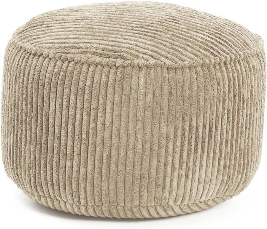 Compacte Gaming Poef met 3-in-1 Functie – Zitzak Kruk Tafeltje en Voetenbank in Beige Corduroy Ø 25 x 45 cm