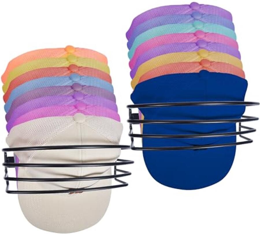 Compacte Hoedenrek voor Muur Organisator voor 30 Petten Zwart 2 Stuks