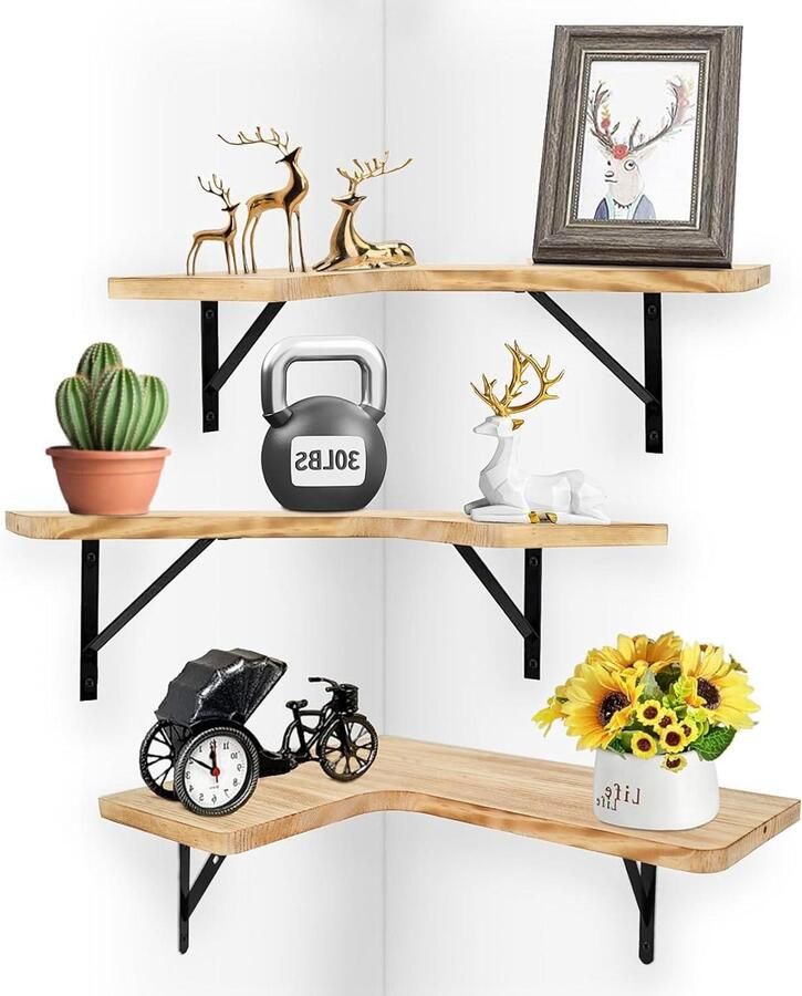 Compacte hoekplank praktisch wandrek 1 stuk grenenhout