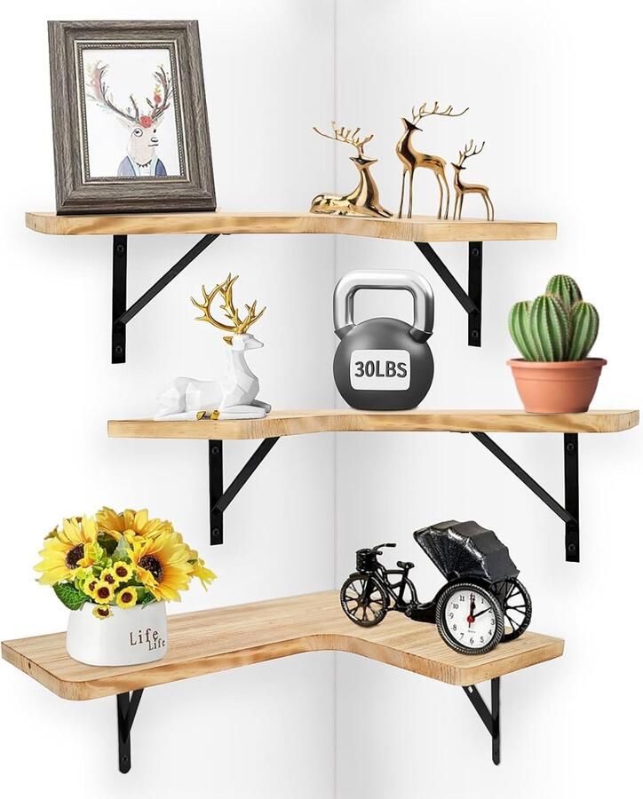 Compacte hoekplank van grenenhout Praktisch wandrek 1 stuk