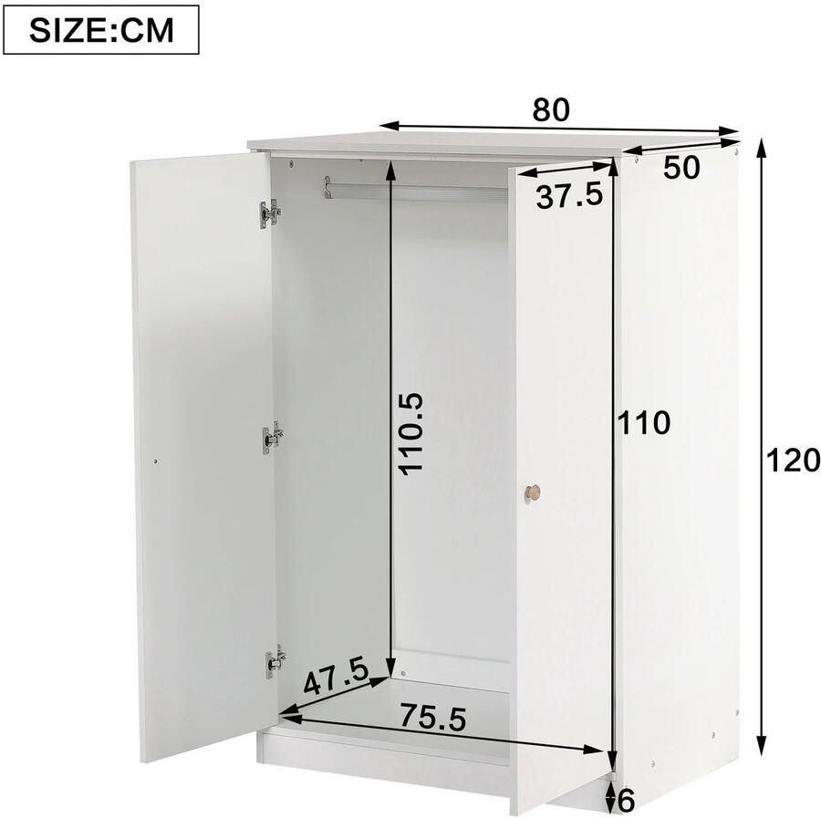 Compacte Kledingkast Dubbele Deuren Moderne Design MDF Wit Kleine Kast Kinderen Volwassenen