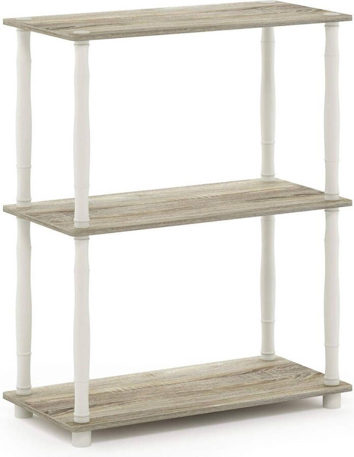 Compacte multifunctionele plank met 3 niveaus en klassieke buis hout Sonoma eiken wit 29 46 x 59 94 x 75 18 cm