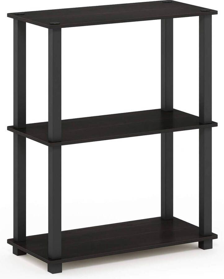 Compacte multifunctionele plank met 3 niveaus en vierkante buis hout espresso zwart 28 96 x 59 94 x 75 18 cm