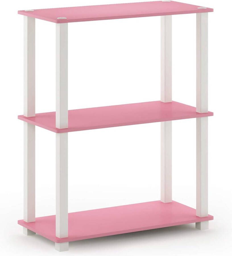 Compacte multifunctionele plank met 3 niveaus en vierkante buis hout roze wit 28 96 x 59 94 x 75 18 cm