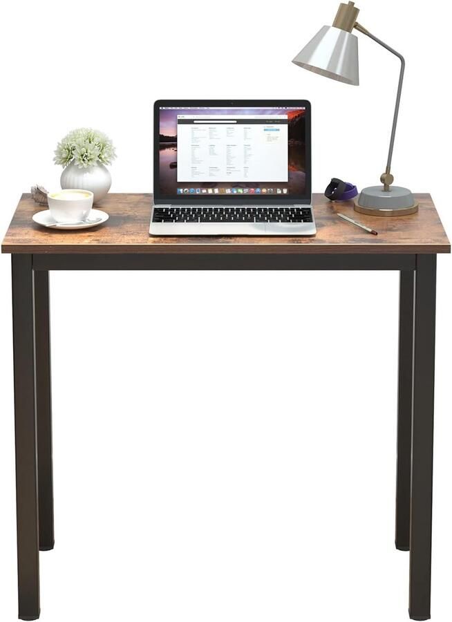 Compacte schrijftafel geschikt voor kantoor 1 stuk bruin en zwart hout en metaal 80 x 40 x 75 cm