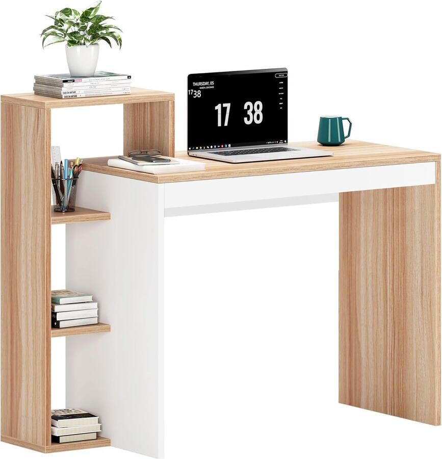 Compacte Schrijftafel met Opbergplanken voor Boeken en Documenten Ideaal als Bureau of Werktafel