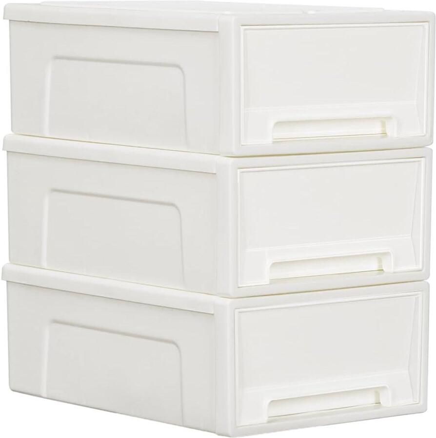 Compacte stapelbare opberglade kunststof ladeorganizer met witte deuren set van 3