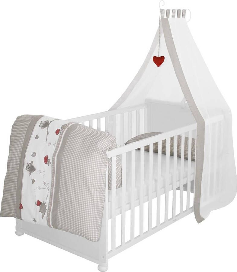 Compleet bed Set 'Little Stars' babybed wit met uitrusting combi kinderbed 70x140 cm incl. beddengoed hemel nest matras Adam en uil Adam und Eule