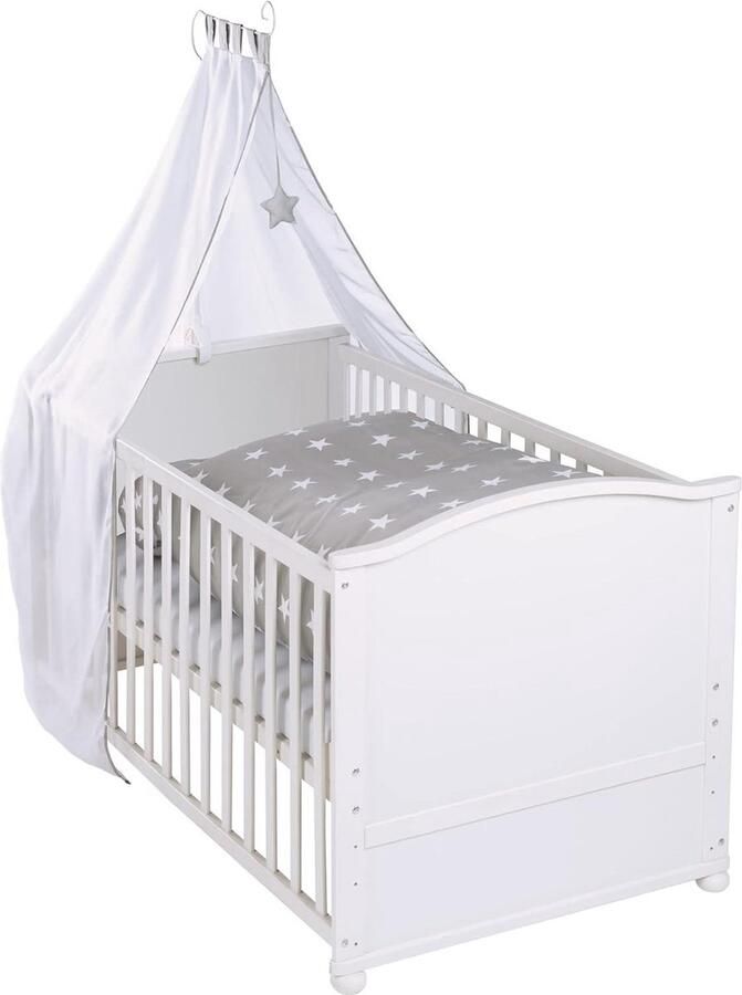 Compleet bedset 'Little Stars' babybed wit 70x140 cm met uitrusting en beddengoed incl. hemel en nest matras Kinderbed