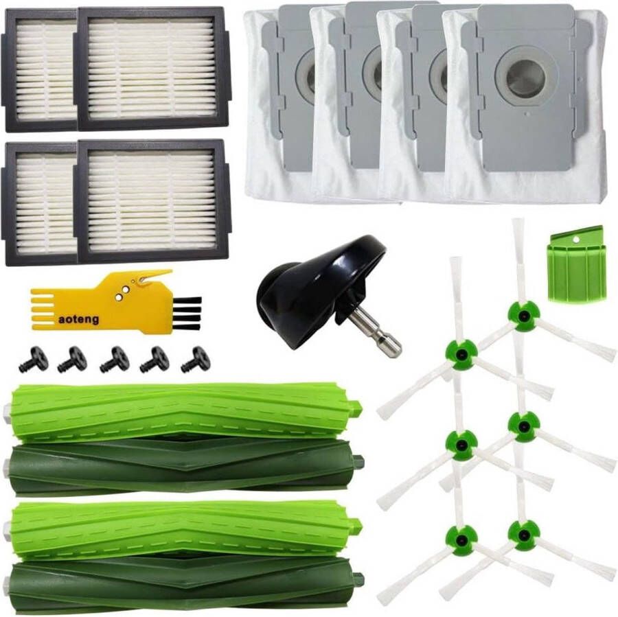 Compleet Vervangende accessoireset voor iRobot Roomba i3+ i7+ j7+ j7 i1 i3 i4+ i6+ e5 e6 e7 robotstofzuiger 25 verpakkingen 2 sets rolborstels 4 filters 6 zijborstels 4 stofzuigerzakken