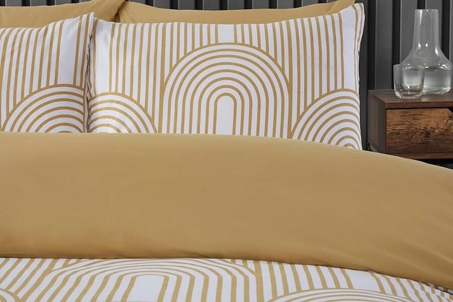 Complete beddengoedset trendy boogpatroon 1 stuk oker wit 200 x 200 cm