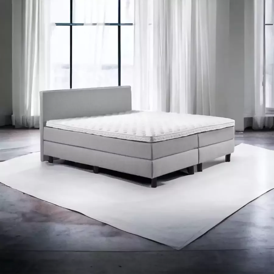 Boxspring (grijs) 140x200cm incl matras en topper bij Sleepy Bed GRATIS bezorgd in de slaapkamer plus montage!