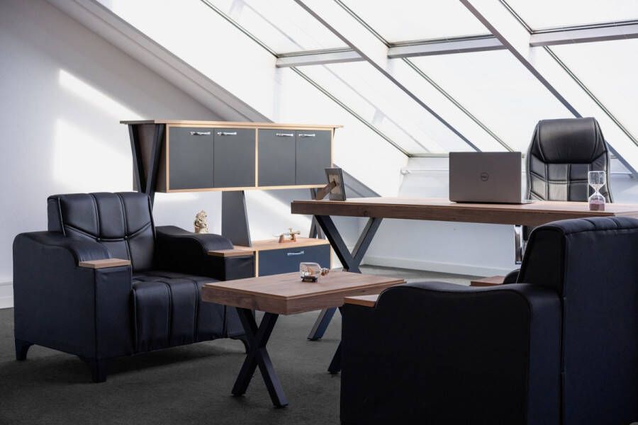 Complete Kantoor Set Directie Set Monaco Bureau + Bureaukast + Bureaustoel + Dossierkast + Bijzet tafel + Bankstel 3+1+1 - Foto 2