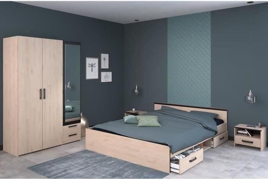 Complete volwassen slaapkamer ZODIAC INDUS Eiken en zwart PARISOT