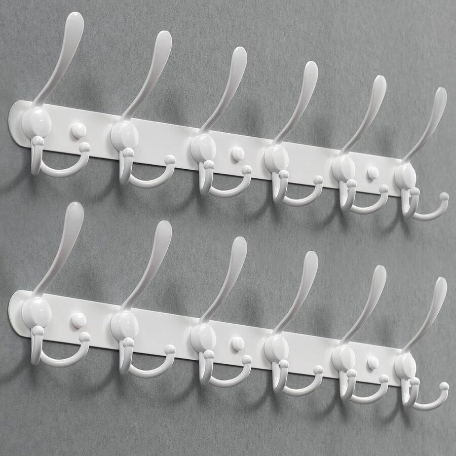 Composiet Haaklijst voor Garderobe en Handdoeken Set van 2 Dubbele Haken voor Kleding Robuuste Muurbevestiging voor Keuken en Badkamer Wit hook coat rack wall mounted