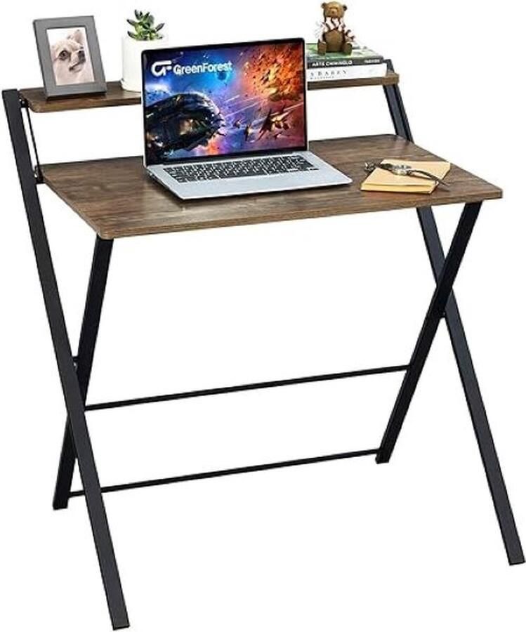 SHOP YOLO YOU ONLY LIVEONCE SHOP YOLO-computer bureau-Opvouwbaar Bureau Geen Montage Vereist-Klein Formaat-met 2-Tier plank-Studietafel-Laptop Opvouwbare Tafel voor-Bruin