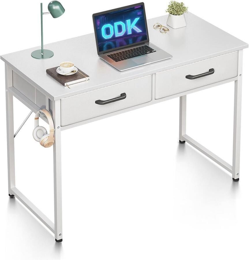Klein Bureau met 2 Laden Multifunctionele Bureautafel voor Woonkamer en Thuiswerk Wit (100 x 40 x 78 7 cm)