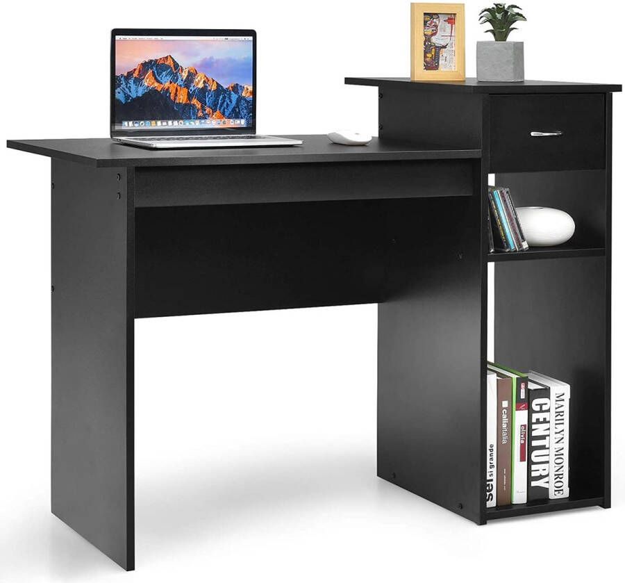 Computer bureau thuiskantoor houten PC laptop bureau moderne computertafel studie werkstation schrijftafel met opberglades & planken 108 x 50 5 x 82 cm (Zwart)