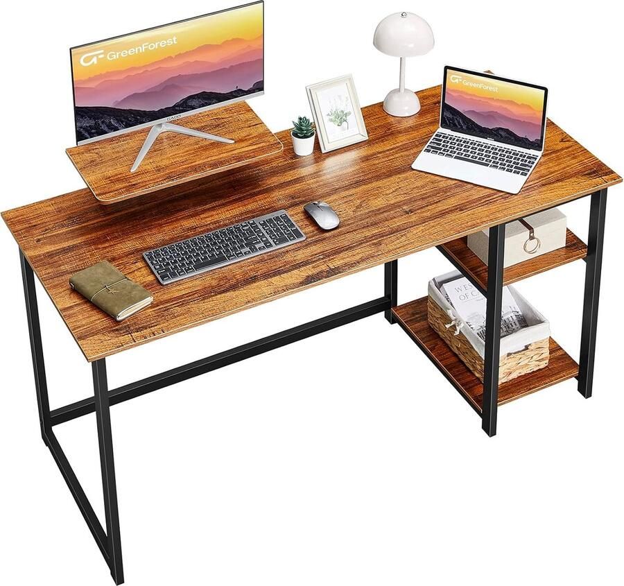 Computer Home Office Bureau met omkeerbare opbergplanken 120 cm klein bureau met verstelbare planken voor kleine ruimtes slaapkamer student moderne laptoptafel bruin
