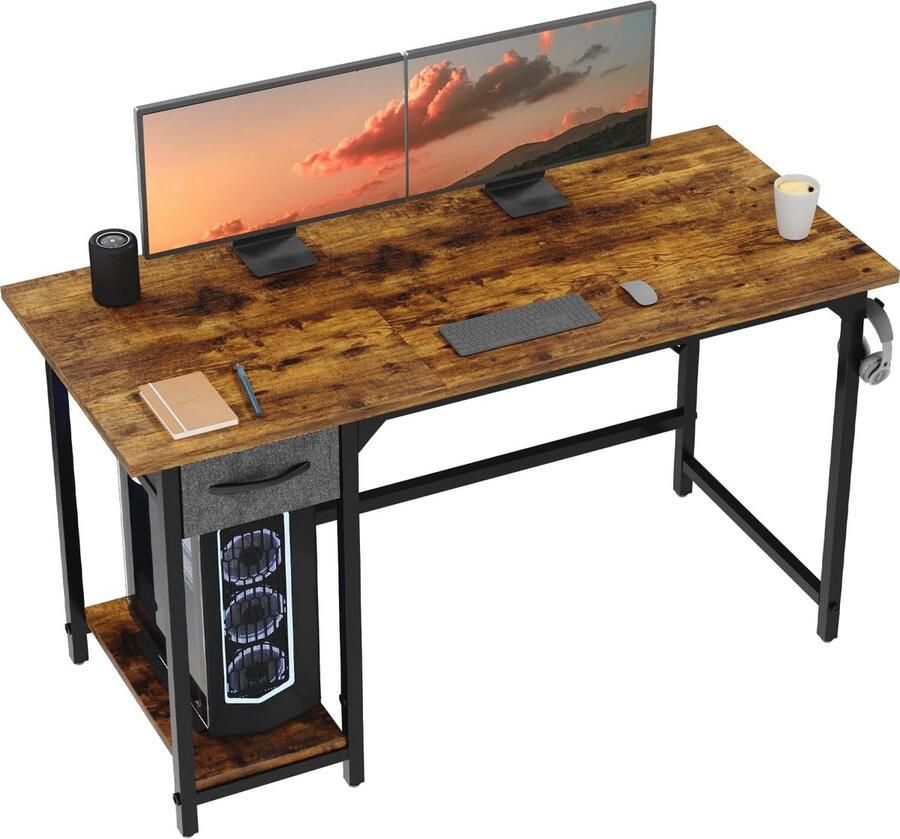 Computerbureau 120 cm met Lade voor Thuiswerk en Studie Kleine Bureaus voor Kleine Ruimtes