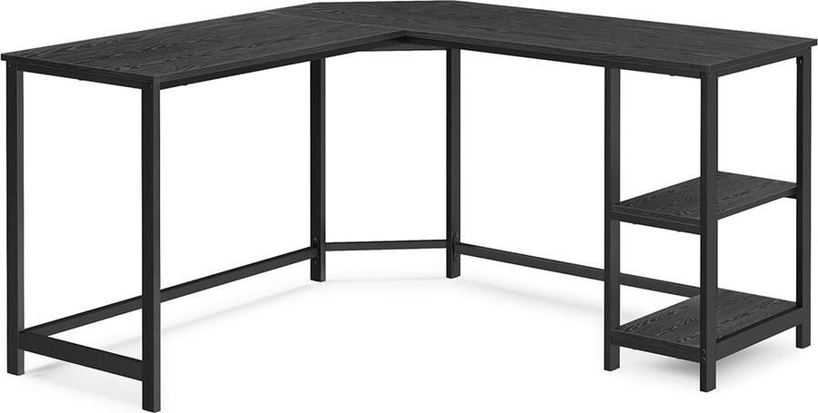 Rootz Living Rootz Computerbureau Bureau Studietafel Spaanplaat en staal Zwart met houtnerf 138 cm x 138 cm x 76 cm Ruim werkoppervlak Stevige constructie Eenvoudige montage