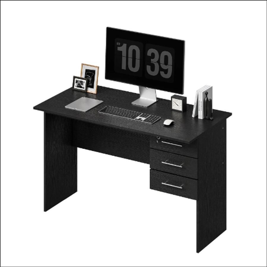 Computerbureau met 3 Lades en Slot – 120x60x75 cm – PC Bureau voor Slaapkamer Woonkamer of Kantoor – Zwart Wit – Spaanplaat met Gelegeerd Staal – Krasbestendig – Modern & Functioneel