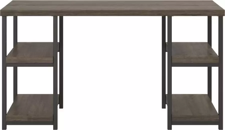 Loft24 Ashlar|Computerbureau met 4 planken in gelamineerde spaanplaat bruin - Foto 2