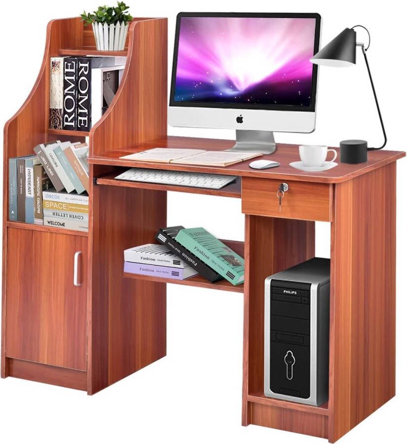computerbureau met boekenplank houten bureau met opbergvakken en kast modern werkstationbureau met toetsenbordplank multifunctionele pc-tafel werktafel voor studiebureau