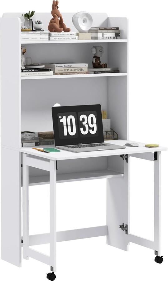 Computerbureau met Inklapbaar Blad en Wielen voor Ruimtebesparing en Opberggemak