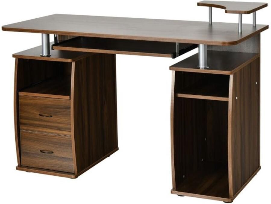 Computerbureau met Schermondersteuning 2 Laden Tablet- en Toetsenbordplank in Wit Zwart Walnoot