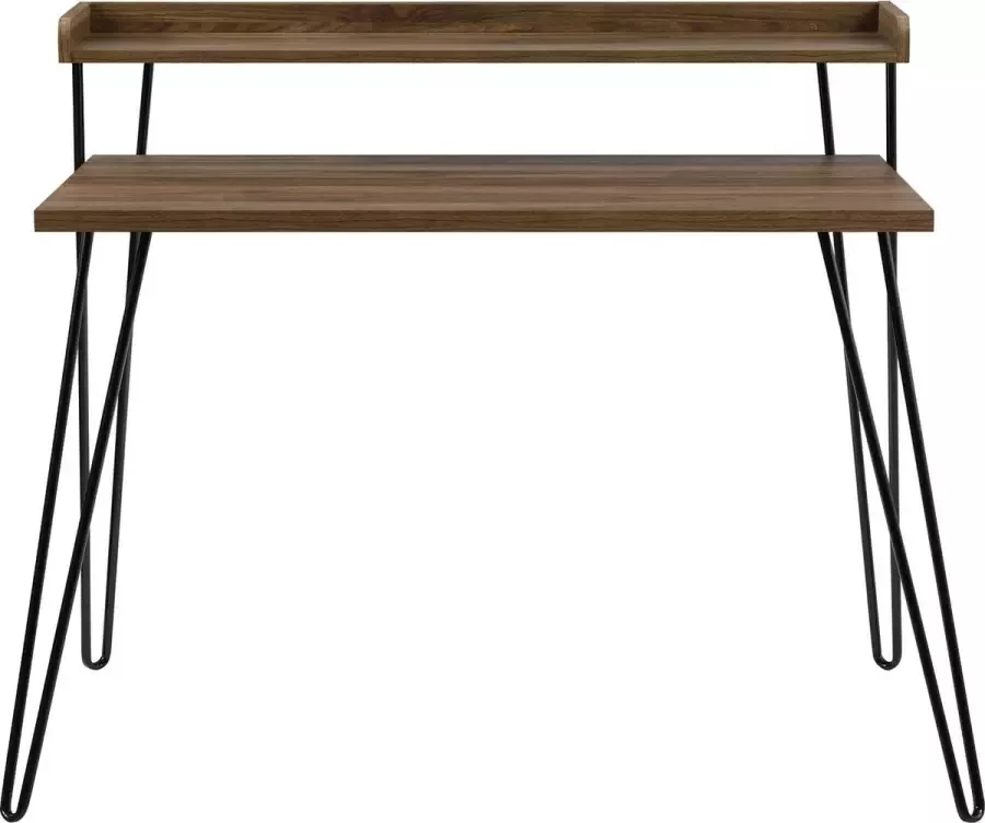 Loft24 Computerbureau met verhoger in walnoot gelamineerd spaanplaat