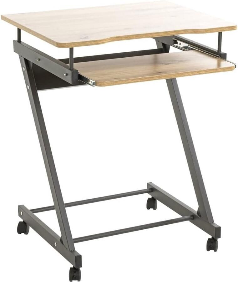 Computerbureau op wielen Antraciet MDF met Eikenhout Afwerking B 60 x D 49 x H 75 cm