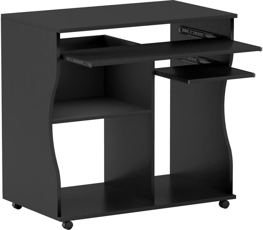 Computerbureau op wielen Bureau met toetsenbordlade Opbergruimte Computerbureau Zwart 80 x 48 x 75 cm