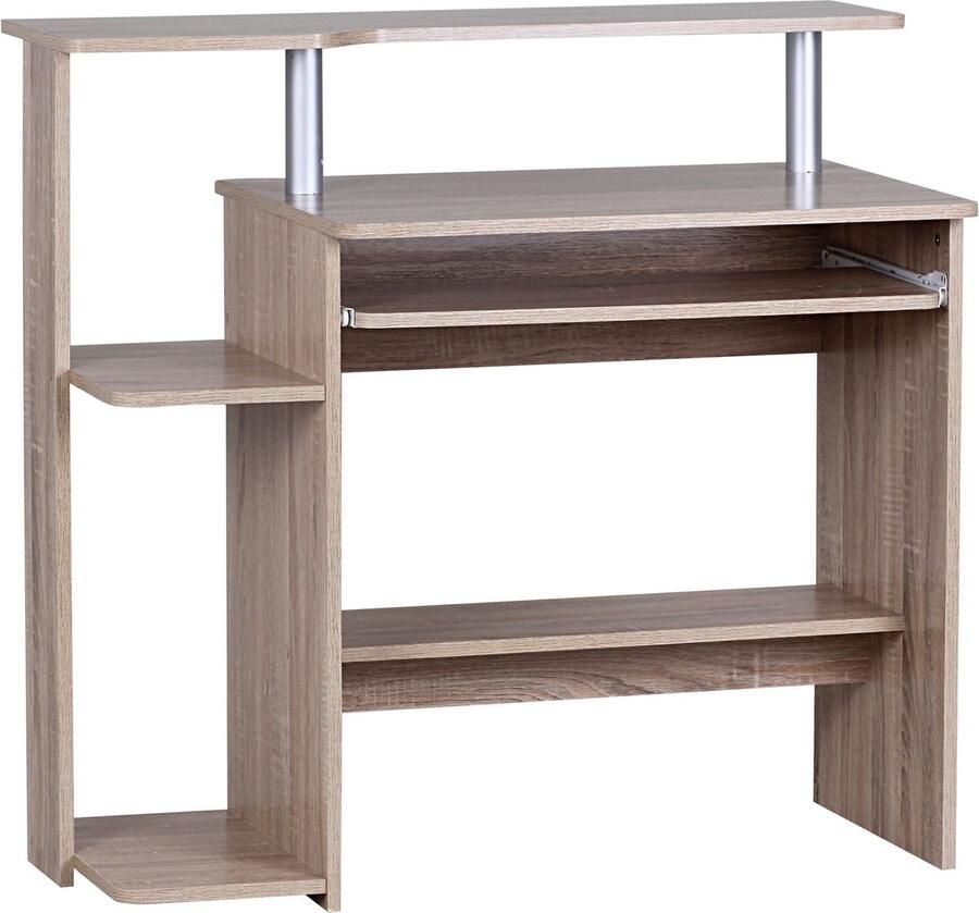 Rootz Living Rootz Computerbureau Sonoma Oak Toetsenbordverlenging Ruimtebesparende pc-tafel met printeropslag Bureau voor kleine kamers 94 x 90 x 48 cm