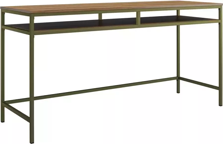 Loft24 Computerbureau van gelamineerd spaanplaat walnoot en metalen frame in olijfgroen - Foto 2