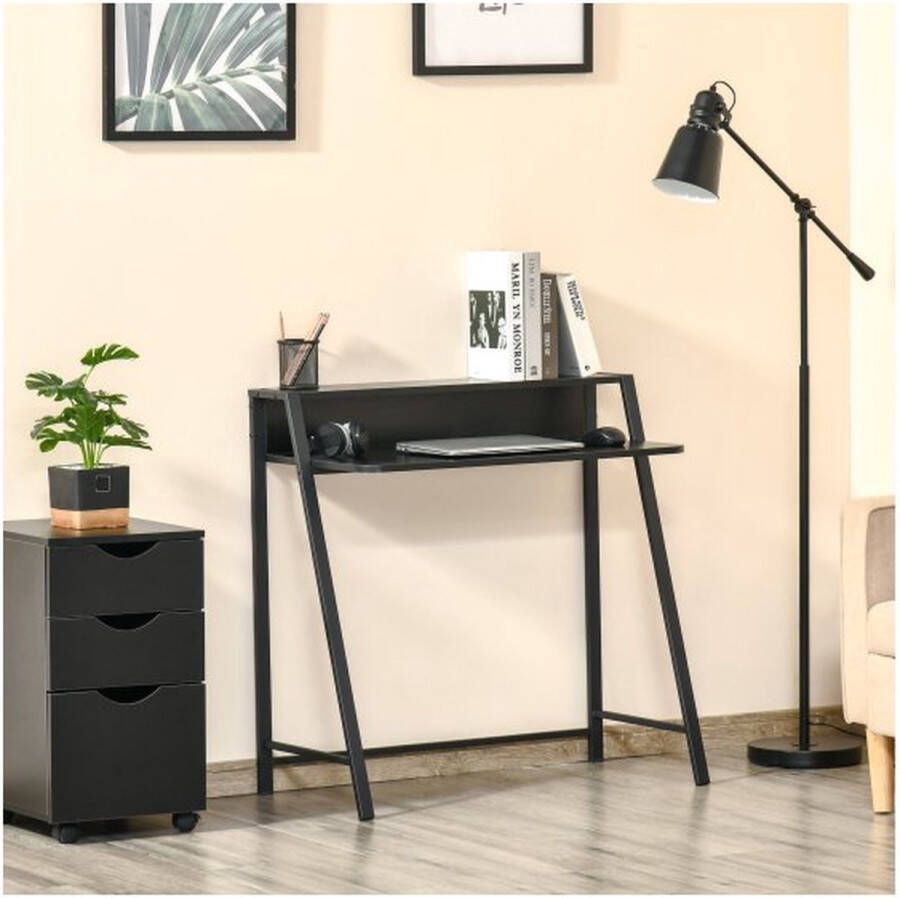 ZAZA Home Computertabel Bureau Kanttafel Werktabel met opslagcompartimentkabel Survival Metal zwart 84 x 45 x 85 cm