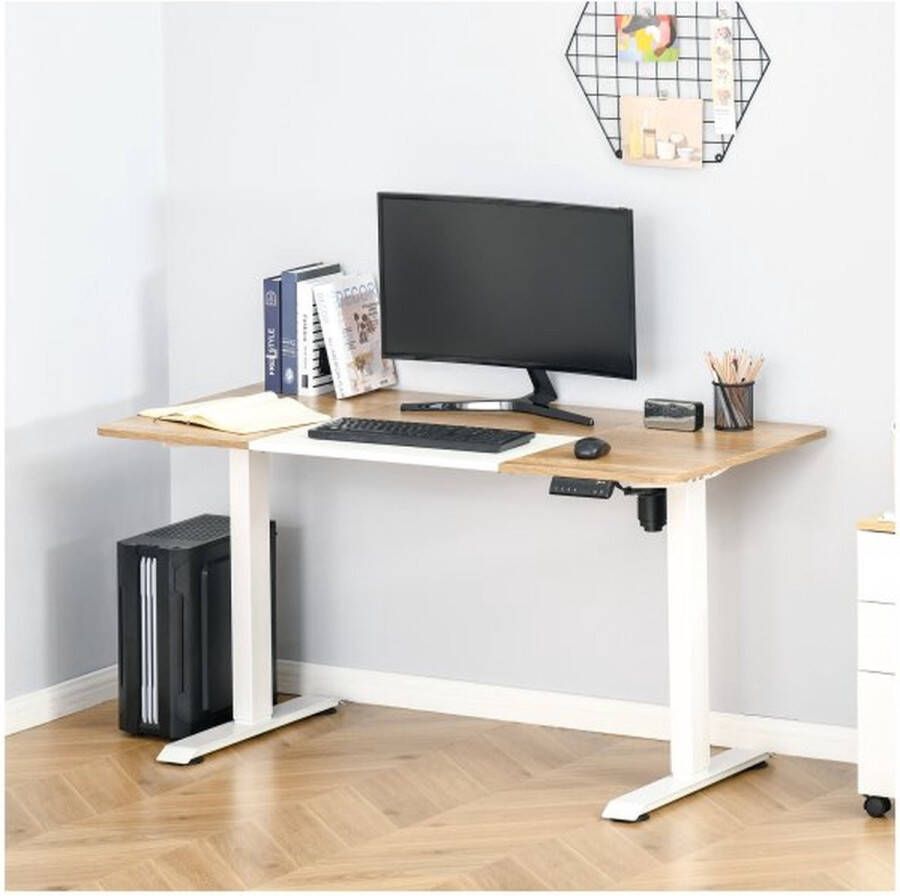 ZAZA Home Computertabel Elektrisch bureau Standhoogte Verstelbaar tafel frame met motorbureau blikjes metalen natuur+wit