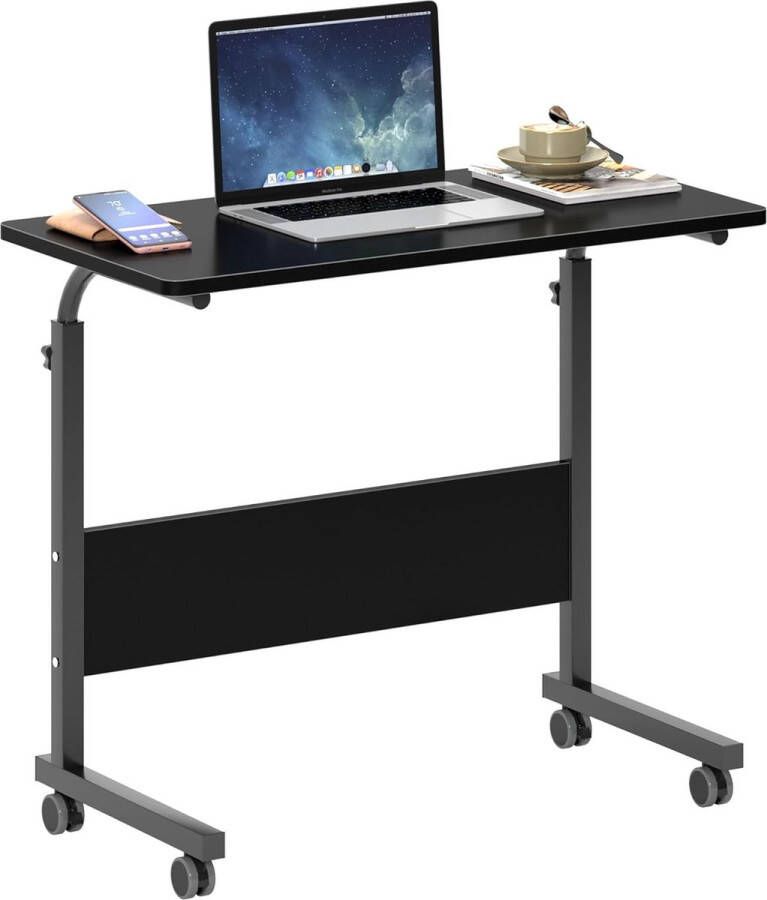 Computertafel 80 x 40 cm in hoogte verstelbare laptoptafel computertafel met wieltjes voor bed verpleegkunde lezen werken 05#1-80BK-SH