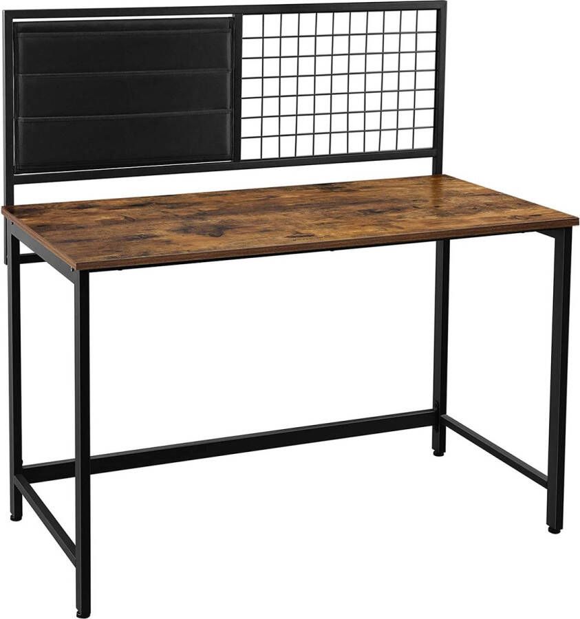 Computertafel bureau met rooster en opbergvakken van stof stalen frame 118 cm lang industrieel design vintage bruinzwart