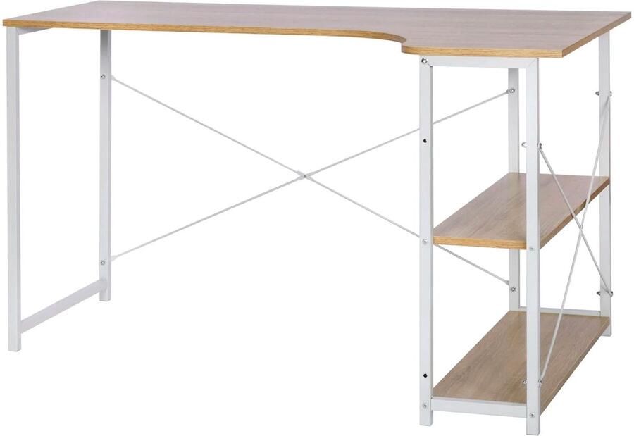 Corenia Computertafel Computerbureau Gamingtafel Computermeubel Laptoptafel Licht Eiken en Zwart L-vormig