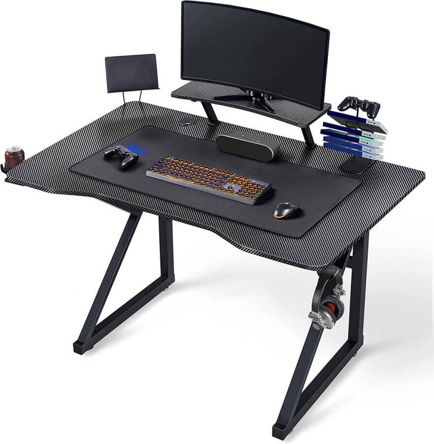 computertafel ergonomische gamingtafel pc-tafel K-vormig bureau met bekerhouder koptelefoonhouder en muismat 110 x 70 cm