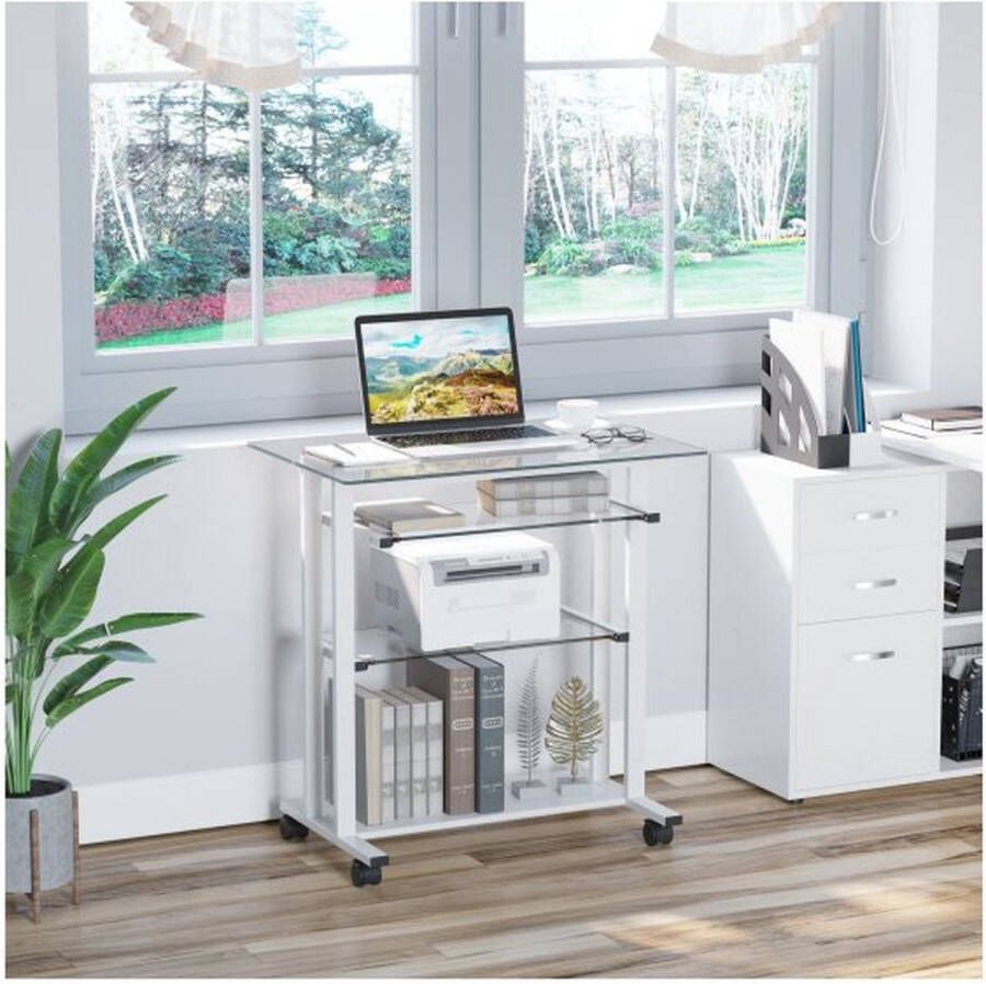 ZAZA Home Computertafel hoek bureau hoekde bureau kantoortafel pc moderne eenvoudige stijl harde glazen ijzerpijp wit 80 x 51 x 83 cm