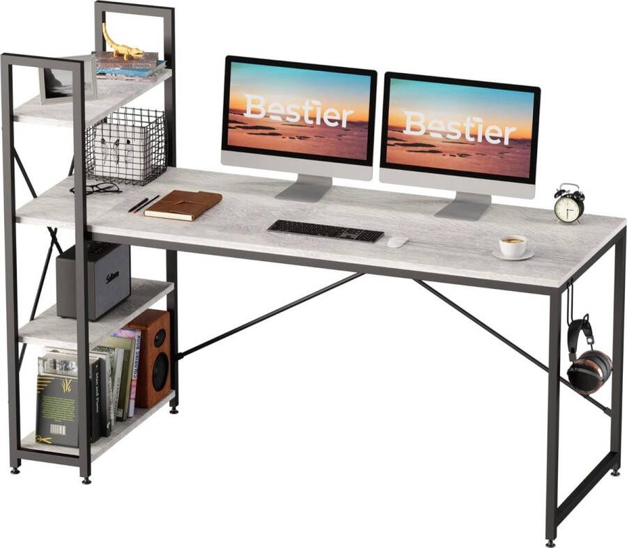 Computertafel met opbergvakken bureau klein met planken 160 cm omkeerbare computertafel met boekenplank voor thuiskantoor kleine ruimte