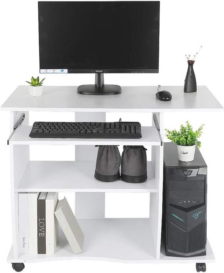 Computertafel op wielen Modern bureau voor thuis en kantoor (90 x 50 x 75 cm)