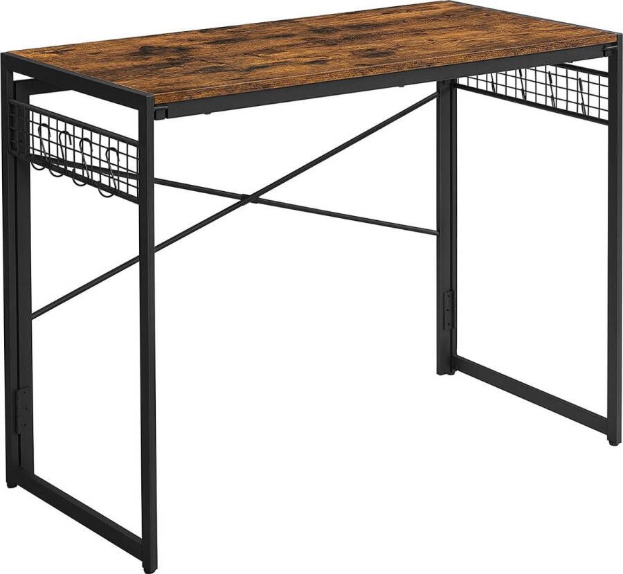 Computertafel opklapbaar bureau met 8 haken werkplek geen gereedschap nodig industrieel ontwerp voor thuiskantoor laptop en PC vintage bruin-zwart LWD42X
